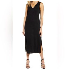PAIGE Sage Black Midi Tank Dress Side Slits Size M